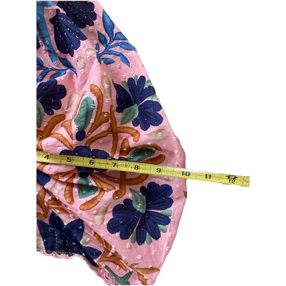 FARM RIO Seashell Tapestry Pink Mini Dress XL Organic Cotton Puff Sleeves Tassel - Picture 9 of 14